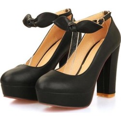 Super High Heel Women Thin Shoes Platform Buckle Round Black