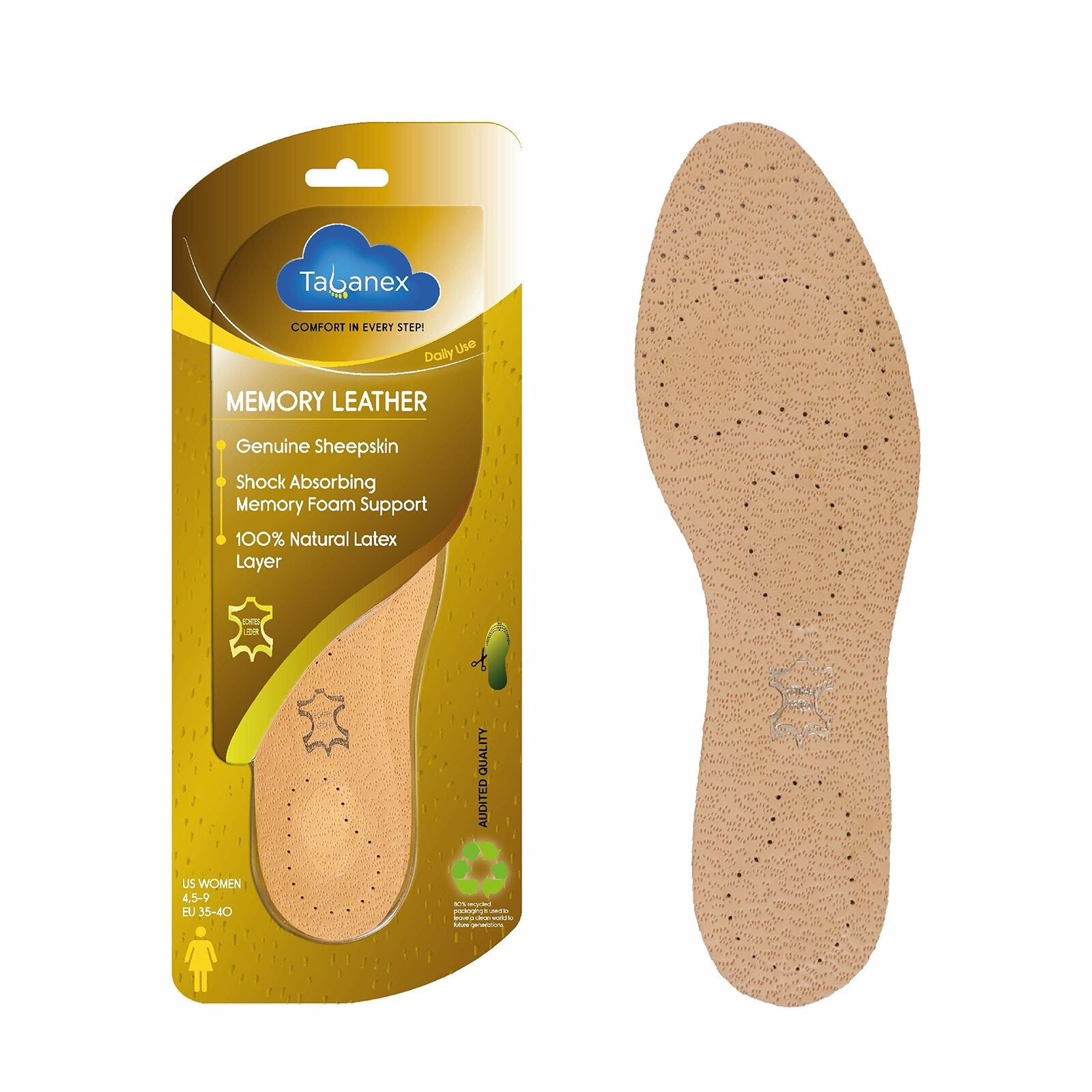 Tabanex - Leather Insole for Dress Shoes Shock Absorbing Memory Foam Ultra Th...