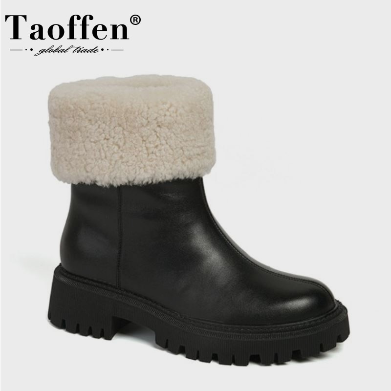 Taoffen 2022 Women Winter Snow Boots Shoes Thick Heels Fur Warm Short Boot Outdoor Cool Casual Female Footwear Size 34-40