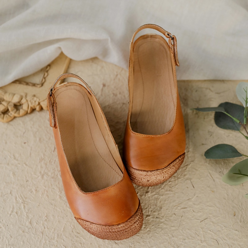 Tayunxing Genuine Leather Handmade Shoes Spring Summer Women Pumps Med Heel Hook&Loop Casual Leisure Comfort J182-9