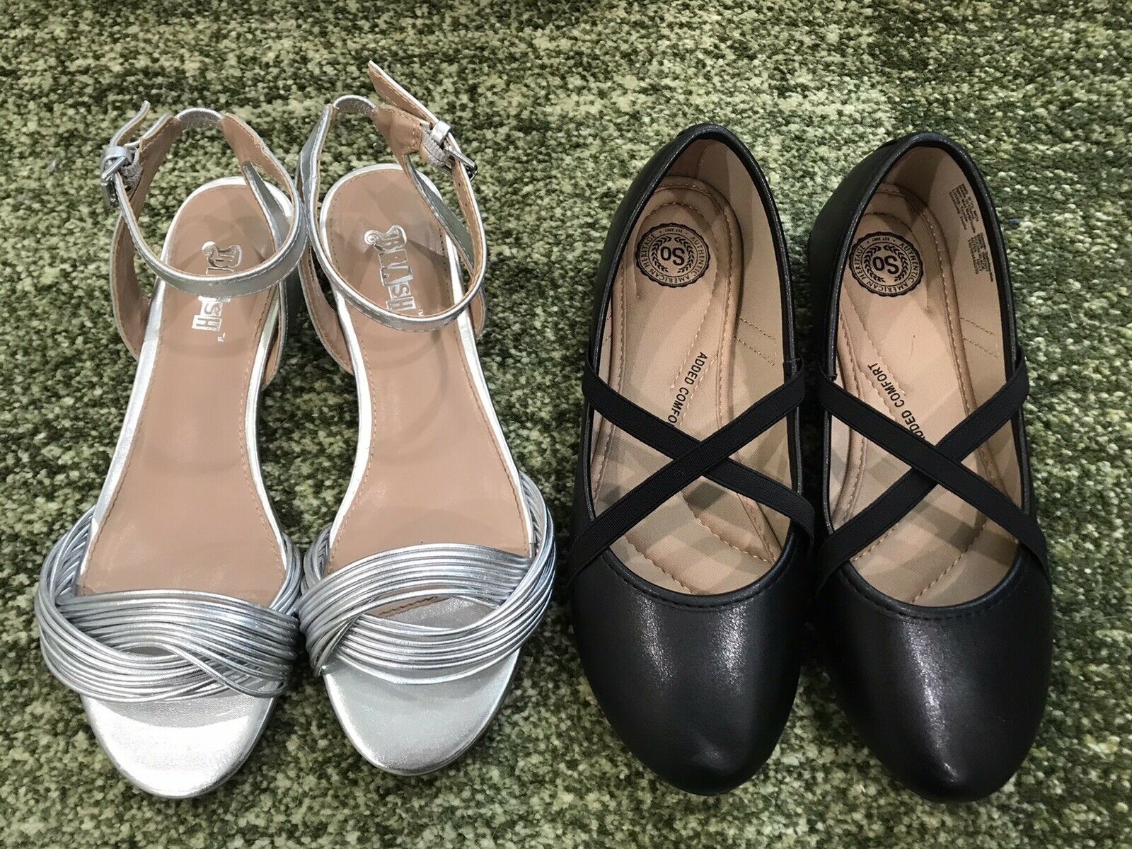Teen Junior Youth Girl Size 6 6.5 Silver Sandals Black Dress Shoes Lot