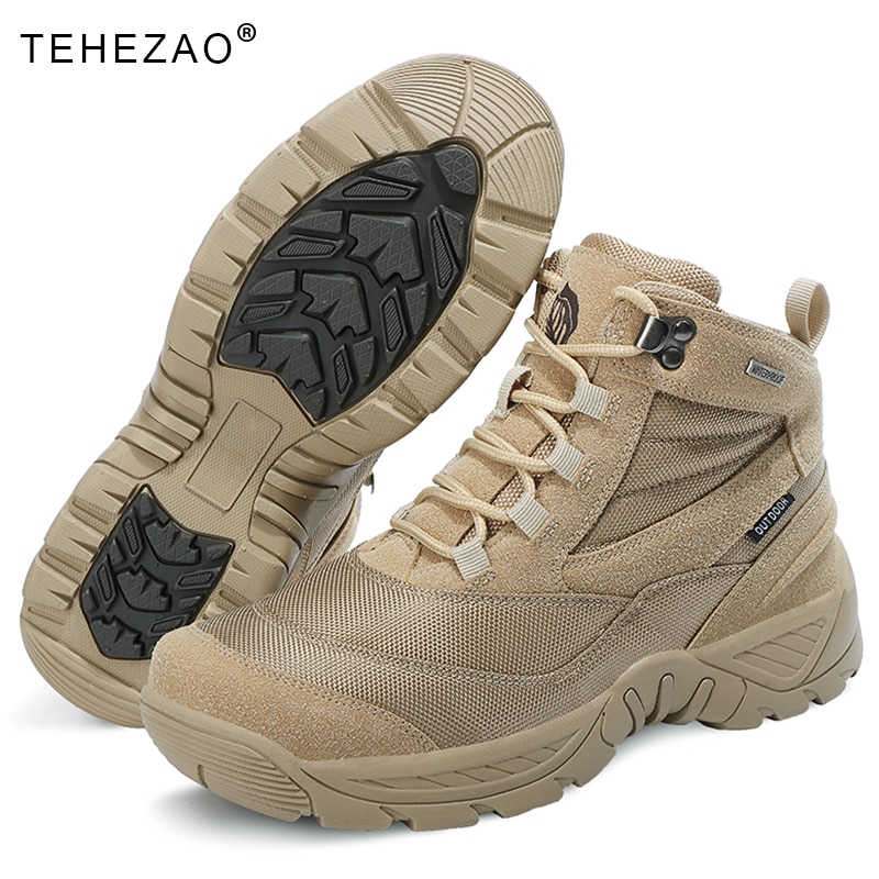 TEHEZAO Men's Outdoor Sports Tactical Boots High-Top Waterproof Cross-Country Hiking Shoes Lightweight Walking Shoes Men