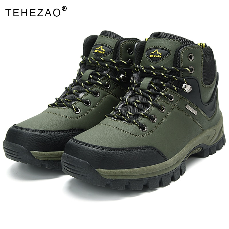 TEHEZAO Winter Large Size Outdoor Hiking Shoes Men's Wear-Resistant Non-Slip Camping Hunting Boots Men Fleece Warm Walking Shoes
