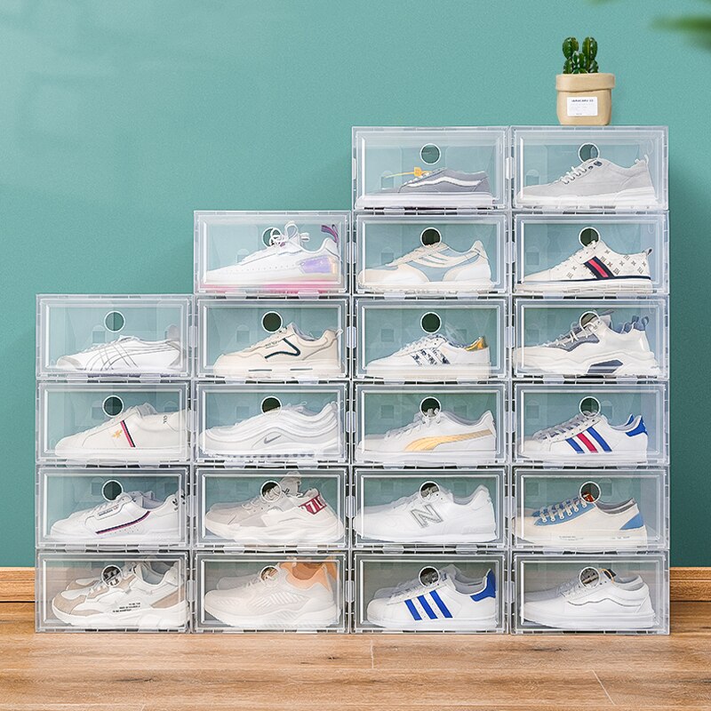 Thicked Transparent Shoe Box Clear Sneaker Storage Box Dustproof Shoe Organizer Box Foldable Household Combination Shoe Cabinet