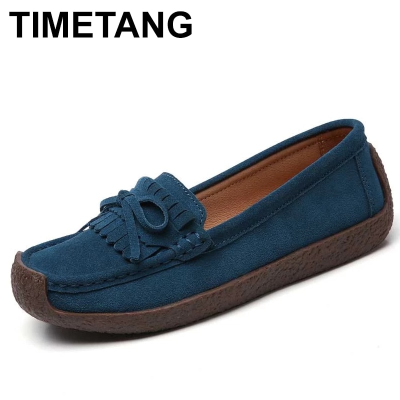 TIMETANG Woman Loafers Leather Flat Shoes Ballet Flats Slip On Female Moccasins Casual Dress Peas Extra Wide Shoes Size 35~43