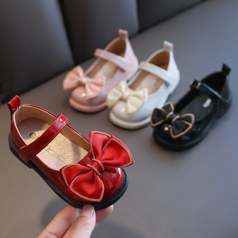 Toddler Baby Girls Patent Leather Shoes Kids Bow-knot Mary Jane Princess Dress Shoes Infant Shoe Chaussure Fille Red White New