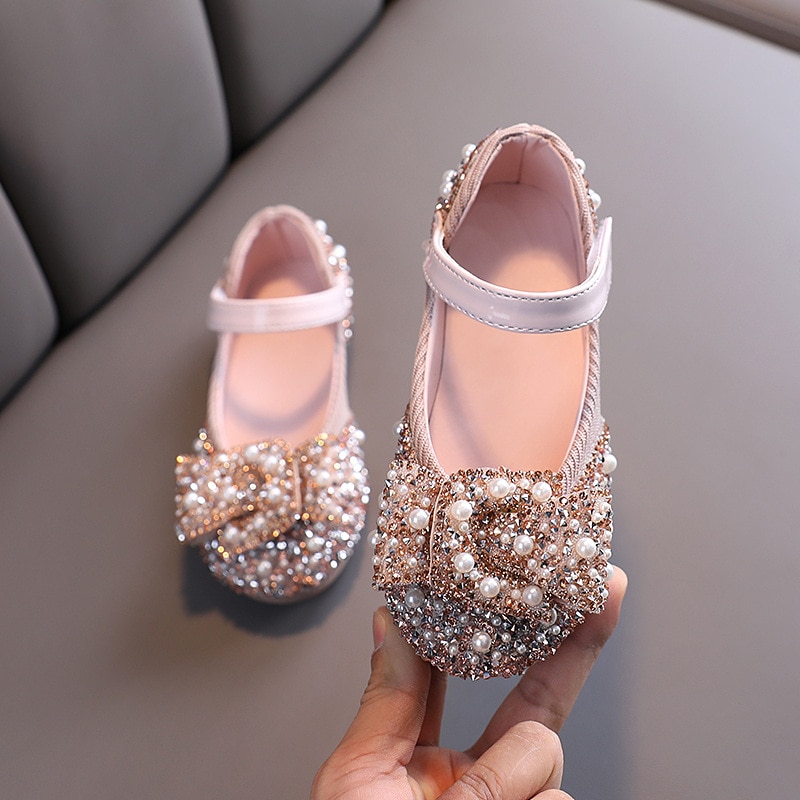 Toddler Baby Girls Princess Leather Shoes For Children Kids 1 2 3 4 5 6 10 11 12 13 Year Old Rhinestone Pearls Party Dress Shoes