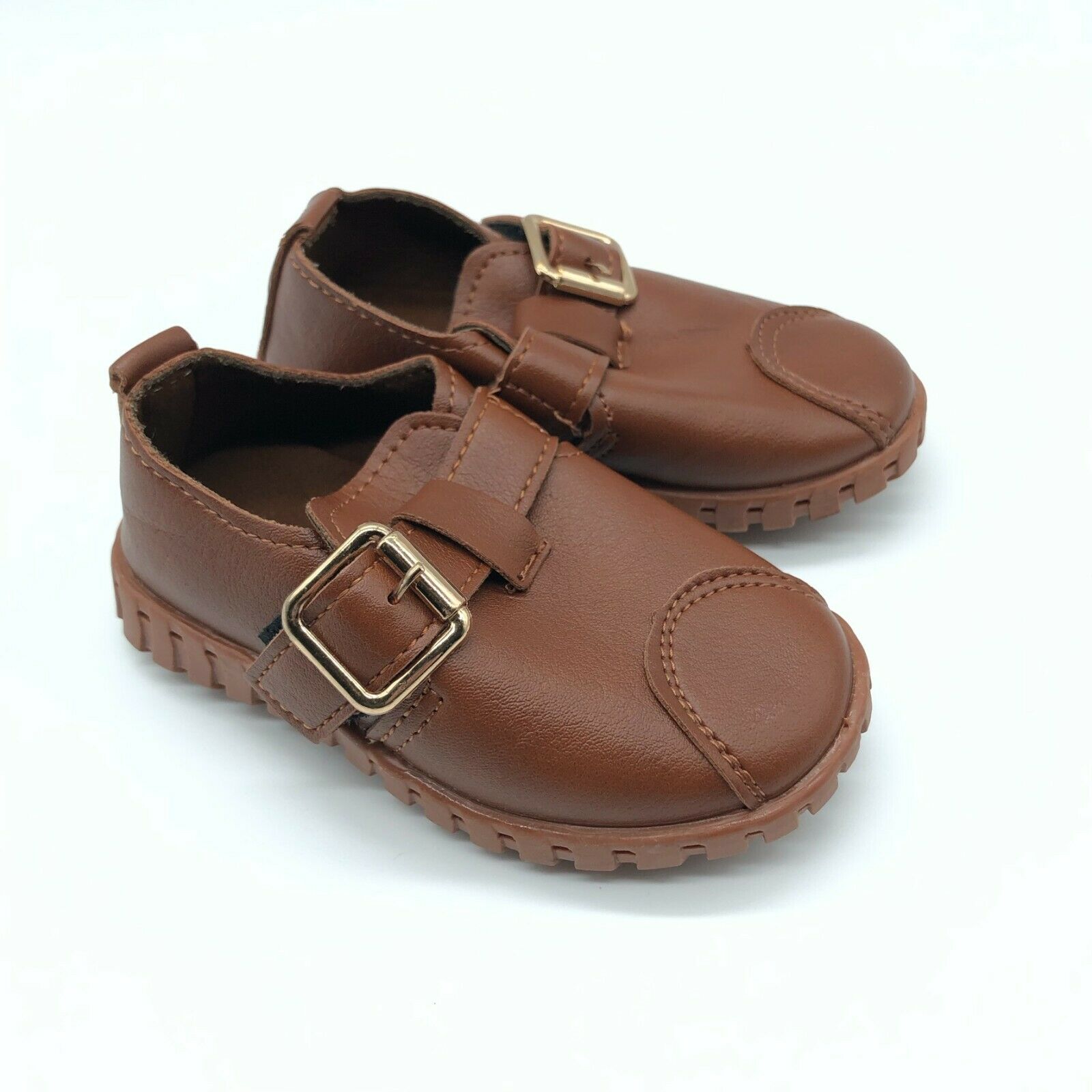 Toddler Boys Dress Shoes Loafers Buckle Faux Leather Hook & Loop Brown 21 US 5.5