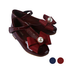 Toddler Little Kid Girls Bow Pearl Mary Jane Flat Dress Shoes Red Wine & Black