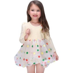 Toddlers Preschoolers Girl's Yellow Lace Dress with Colorful Polka Dots