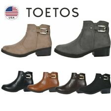 TOETOS Women Block Low Heel Ankle Boots Booties Zip Up Winter Shoes Clearance