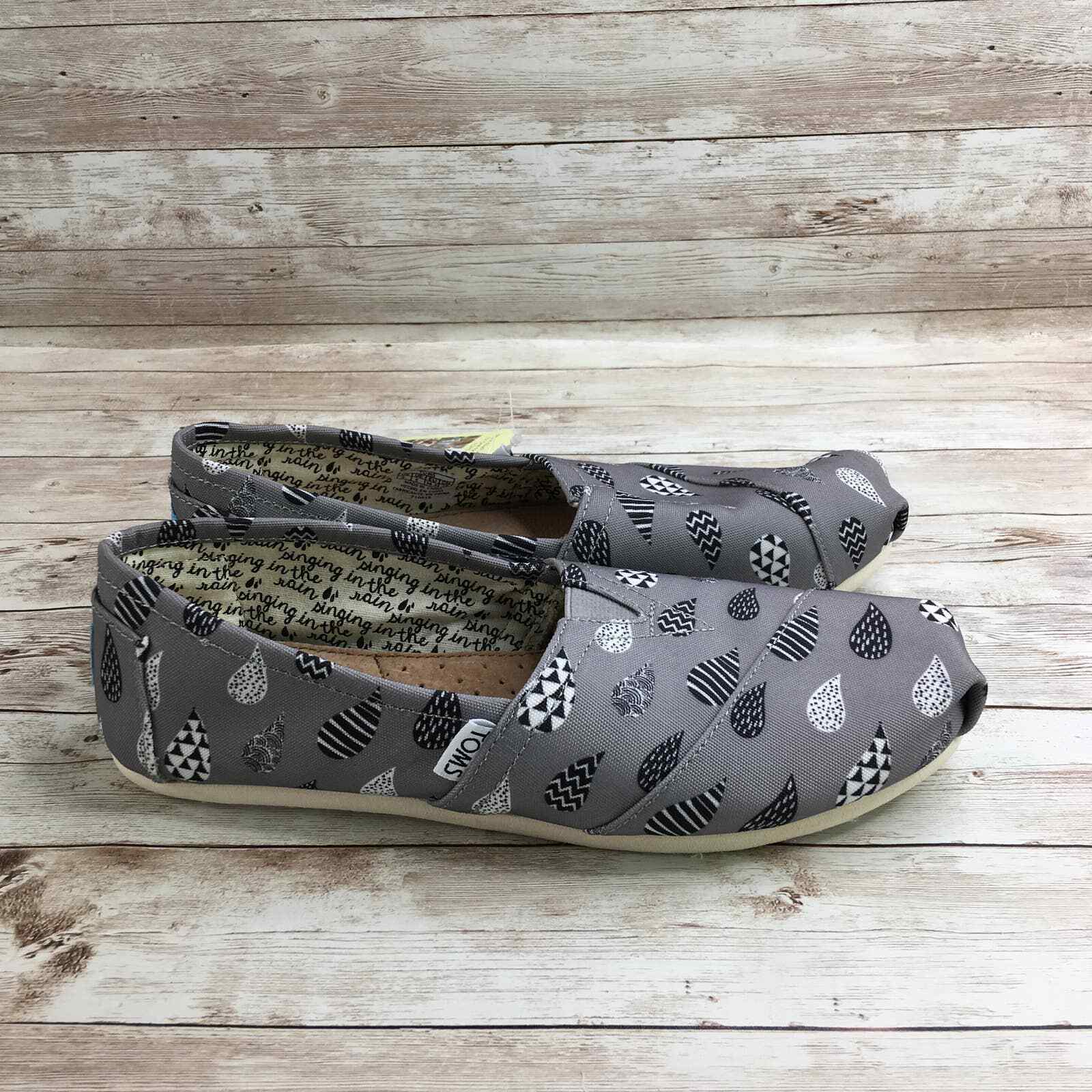 Toms Singing In The Rain Drop Womens Size 8 Gray Canvas Slip On Walking Shoes