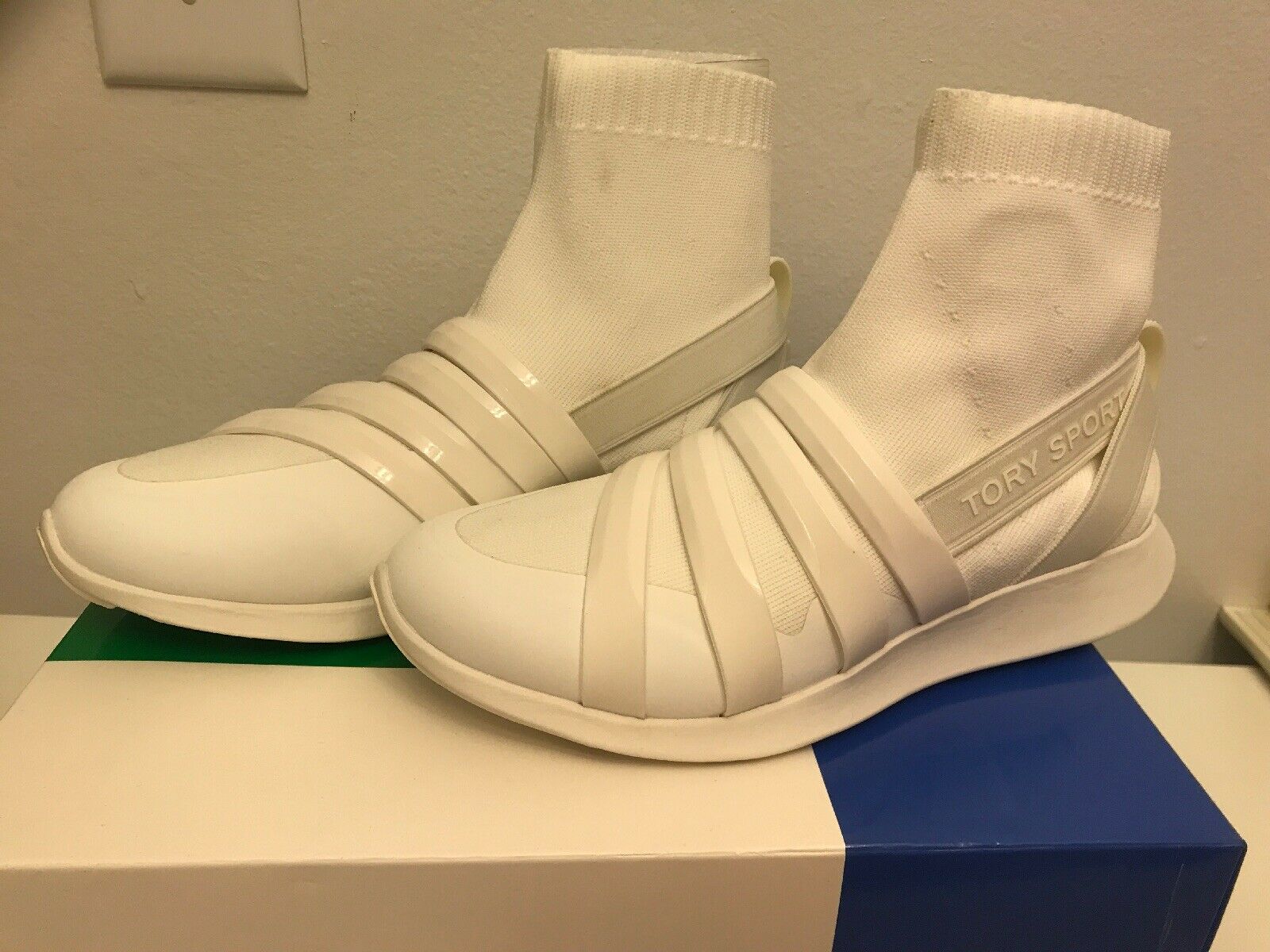 Tory Burch Banner Sock Sneakers Shoes White Size 8 NIB