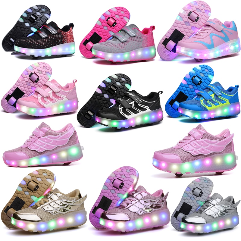 Two Wheels Luminous Sneakers Led Light Roller Skate Shoes Eur Children Kids Led Shoes Boys Girls Shoes Light Up With wheels Shoe