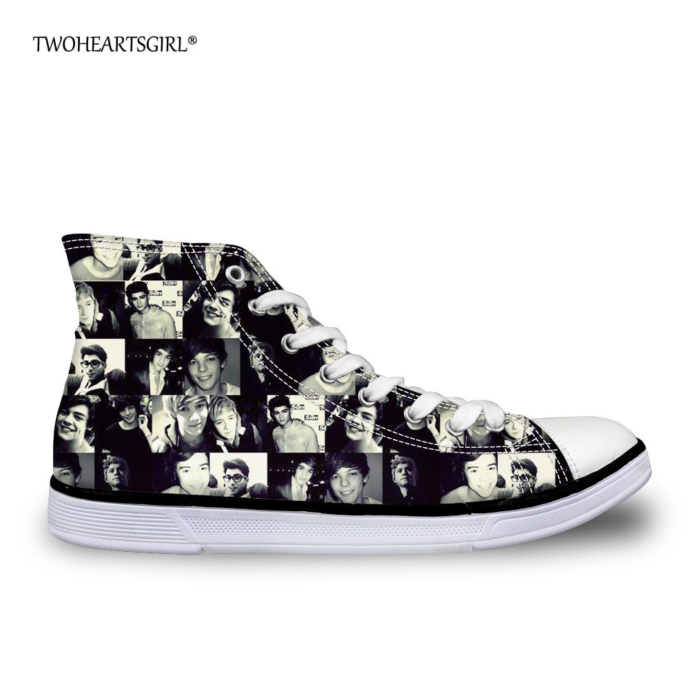 Twoheartsgirl High Top Canvas Shoes Cool One Direction Flat Walking Shoes for Young Women Casual Unique Women's Vulcanize Shoes