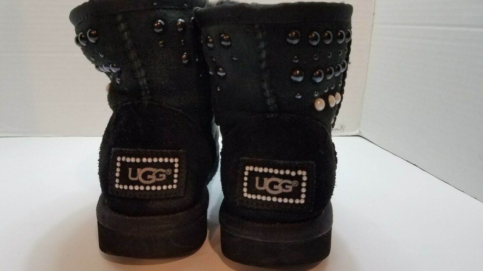 Ugg Boots Women/Kids Black with Pearls Sparkle Fur Snow Shoes size 4