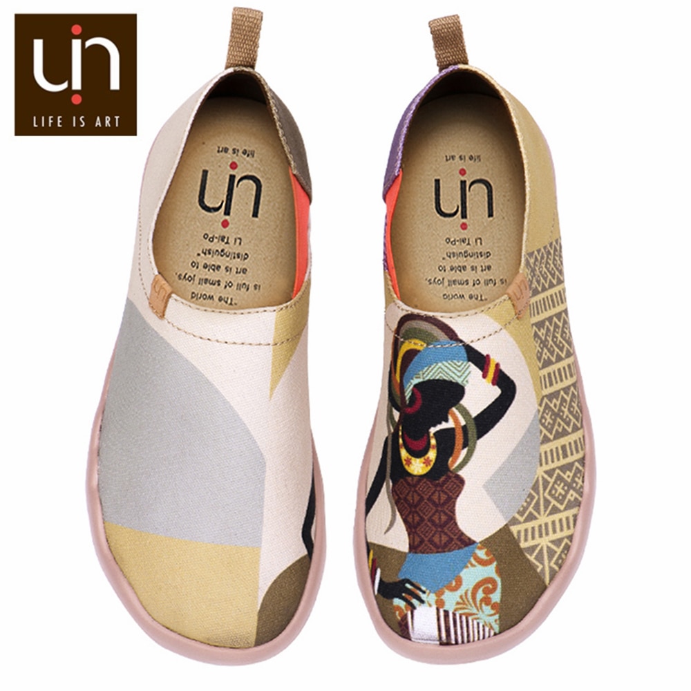 UIN African Beauty Design Art Painted Women Loafers Wide Feet Canvas Shoes for Ladies Walking Sneakers Lightweight Casual Shoes