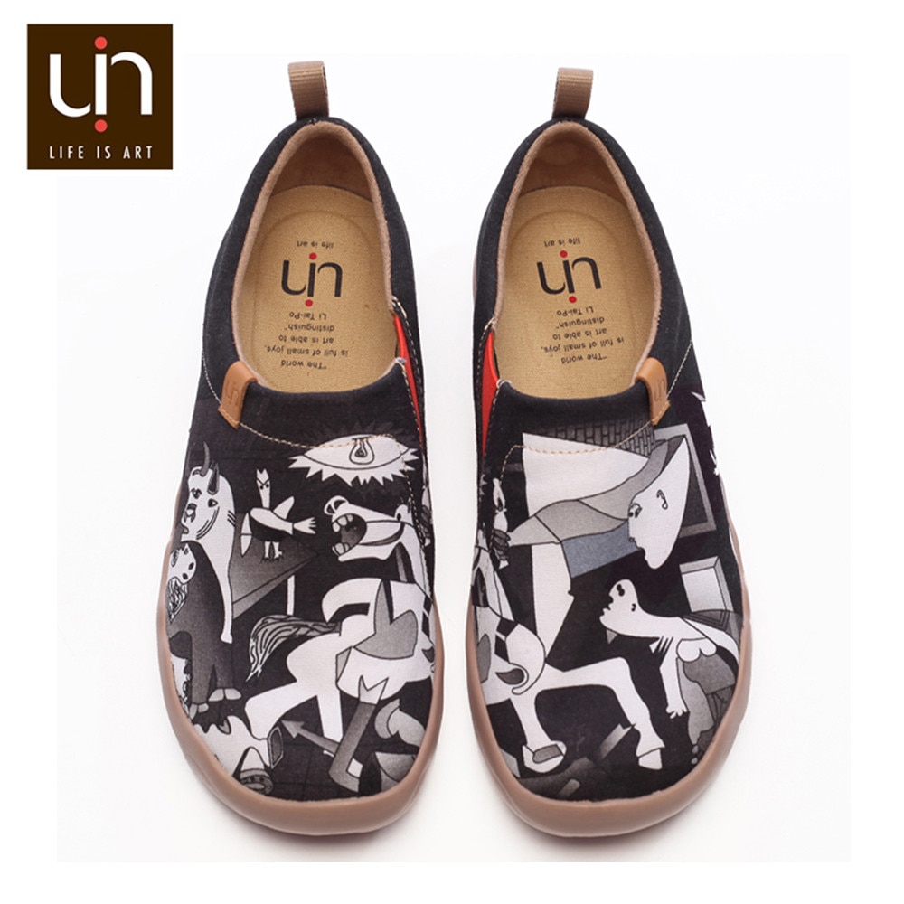 UIN Canvas Loafers Women Secondary Element Design Painted Round Toe Travel Flat Shoes Slip-on Sneakers