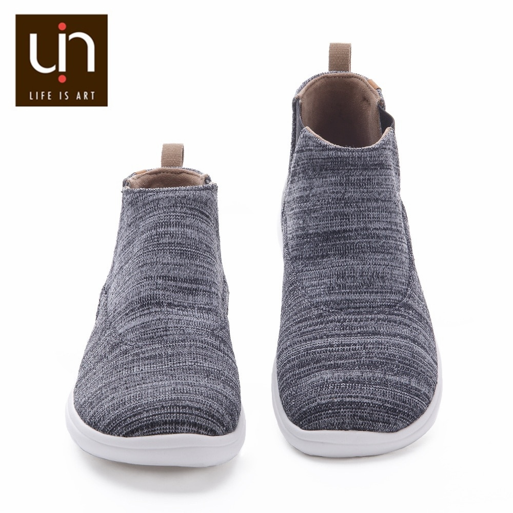 UIN Tengwu Series Warm Knitted Boots Women Autumn/Winter Ankle Boots Slip-on Casual Flat Shoes Ladies Pink/Grey Color