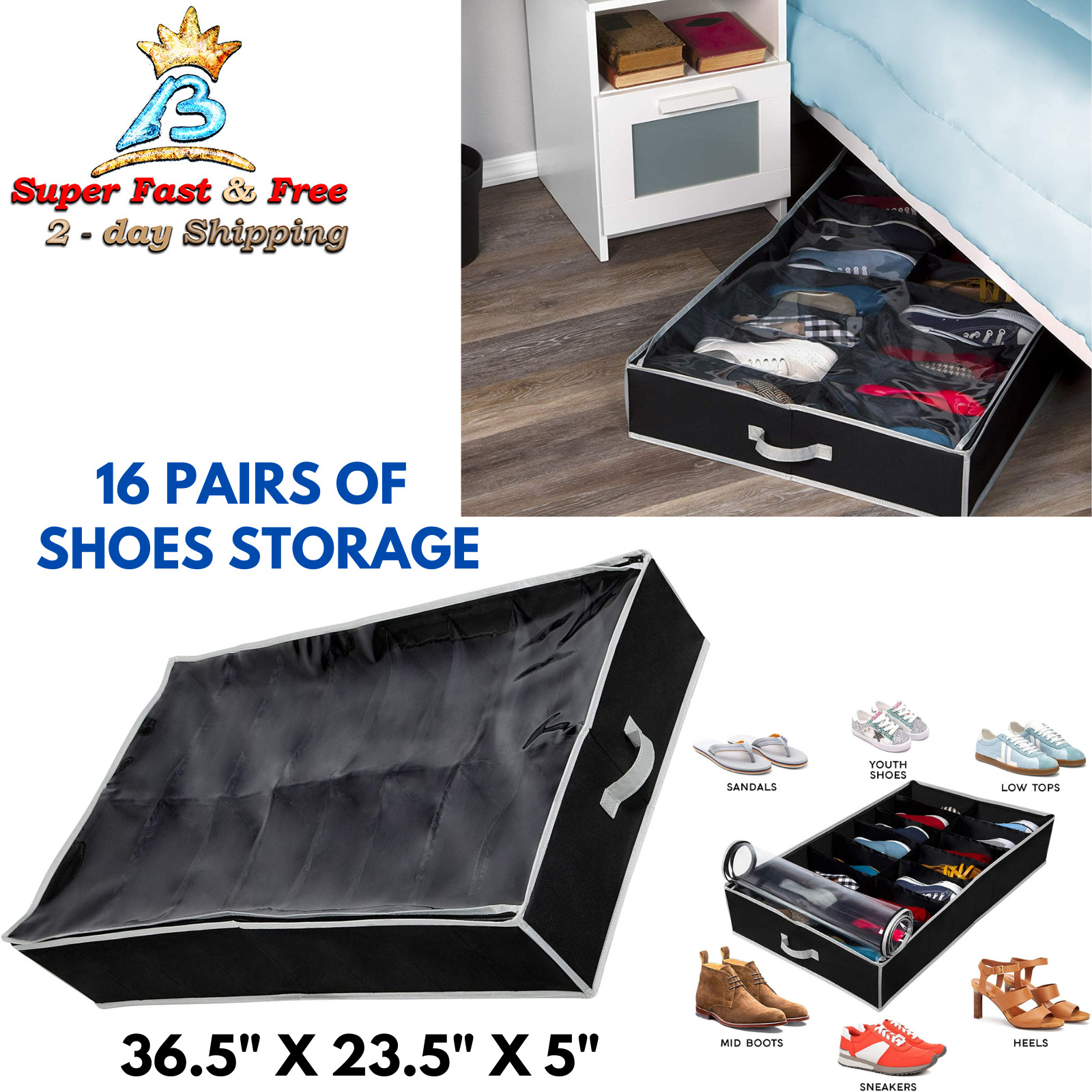 Under Bed Shoe Sneaker 16 Divider Rack Organizer Cover Storage Gearbox Container