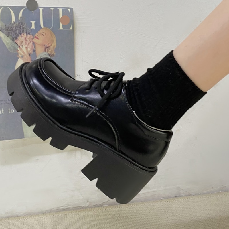 Uniform Shoes Small Leather Shoes Female British Girl Japanese Wild Black Retro Mary Jane Shoes Lolita Platform Shoes Low Hee