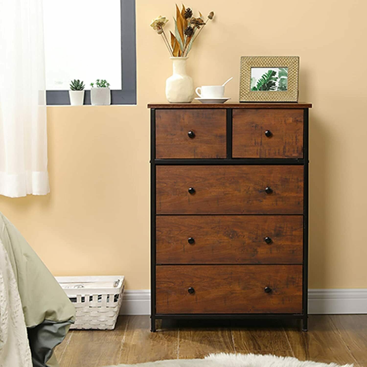 USA Dresser 5 Drawer Bedroom Furniture Storage Chest Organizer Closet Cabinet