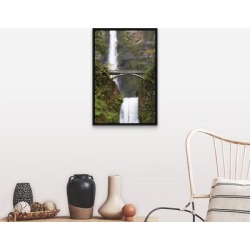 "USA, Oregon, Portland, Columbia River, Multnomah Falls and bridge" Black Float Frame Canvas Art