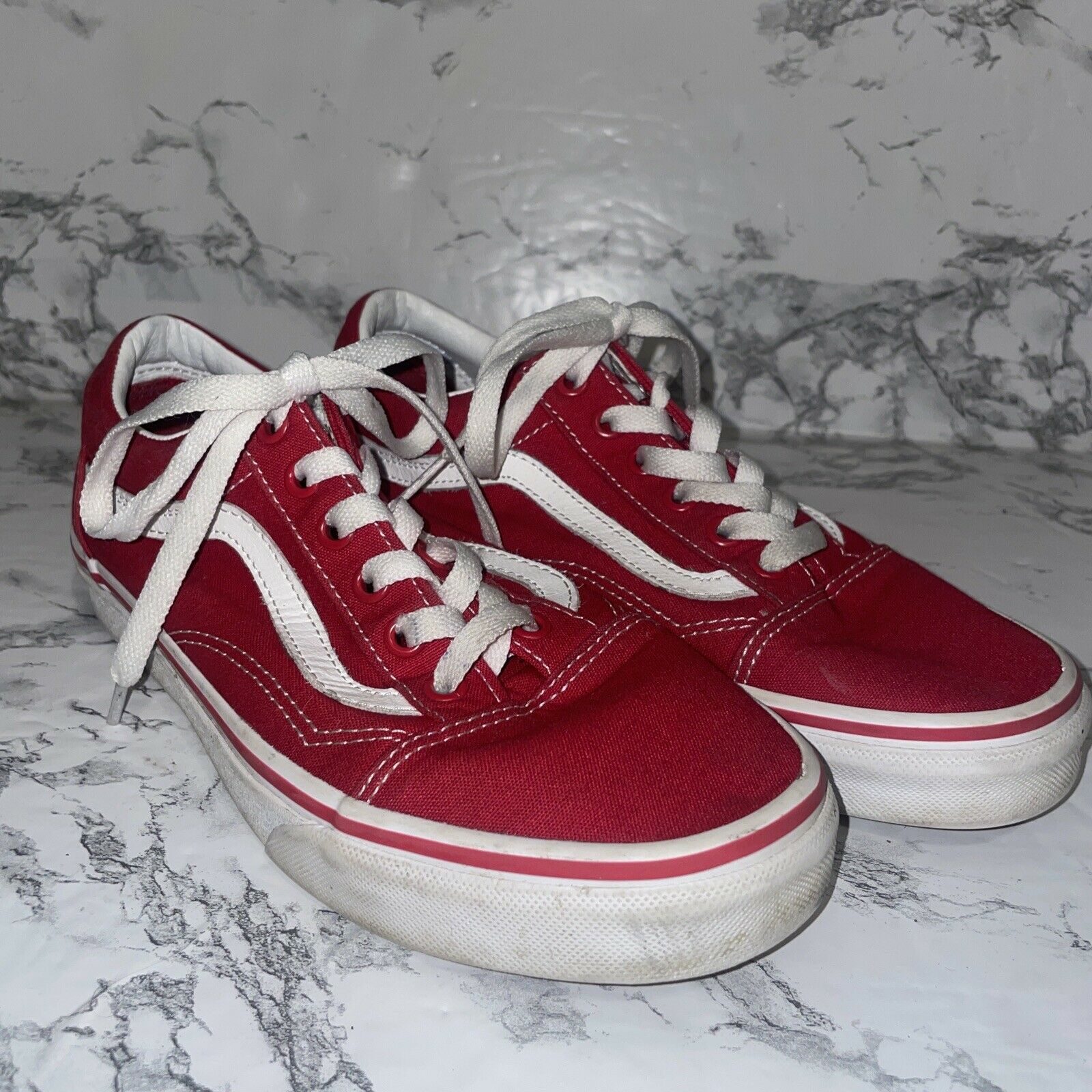 VANS OLD SKOOL Lows Red White Lace-up Skate Walking Shoes MEN'S SIZE 6