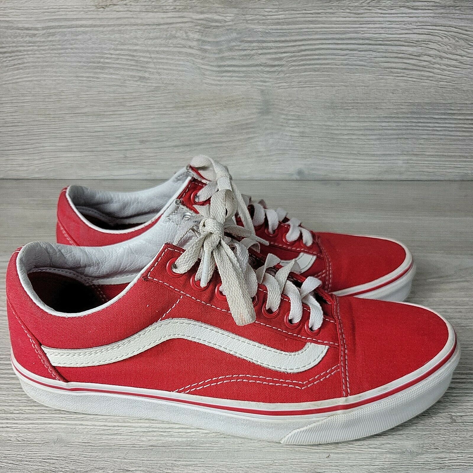 VANS OLD SKOOL Lows Red White Lace-up Skate Walking Shoes MEN'S SIZE 7.5
