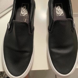 Vans Shoes | Black Leather Slip On Vans For Women | Color: Black | Size: 10