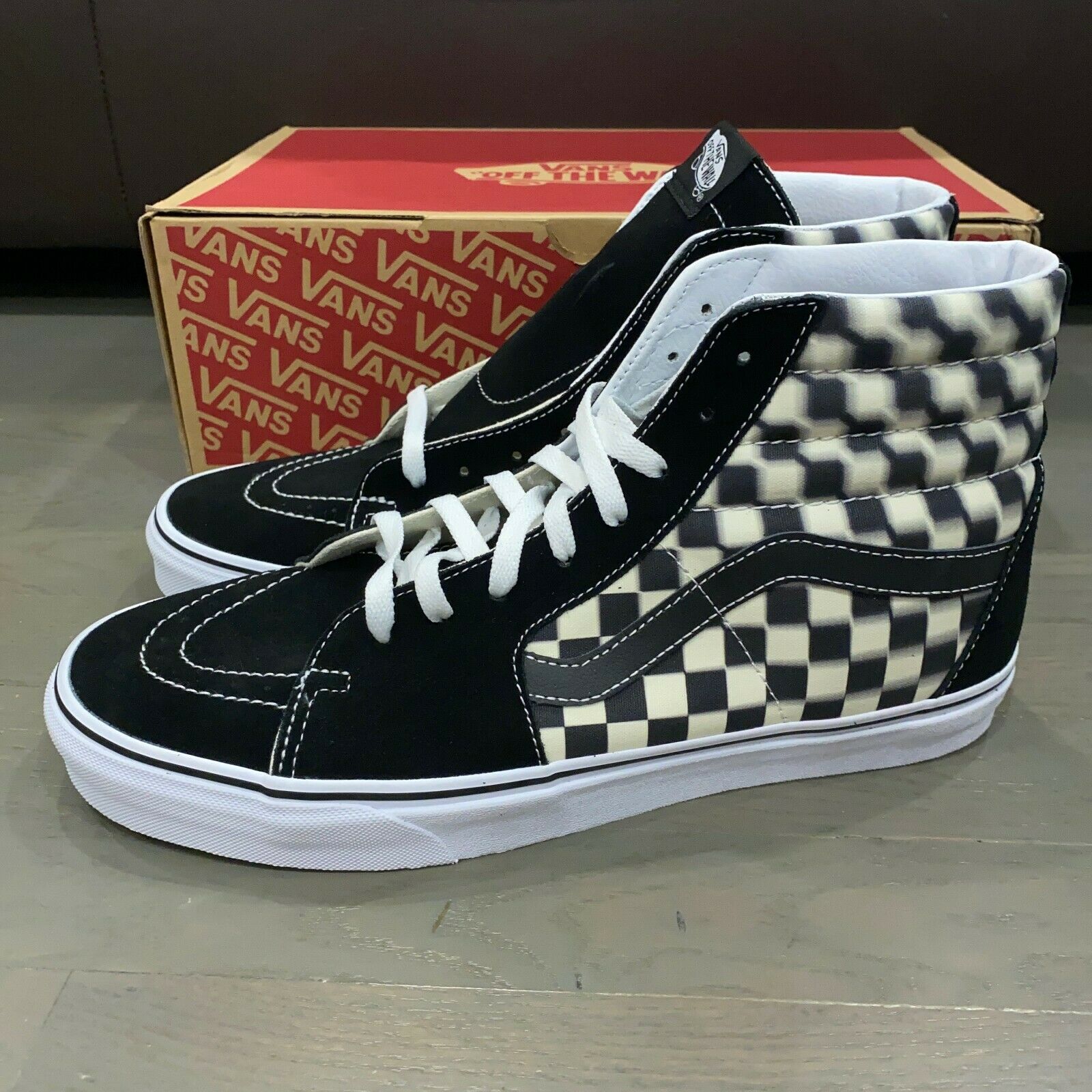 Vans Sk8 Hi Checkerboard 3D Blur Black Off White Men's Shoes Size 12 New