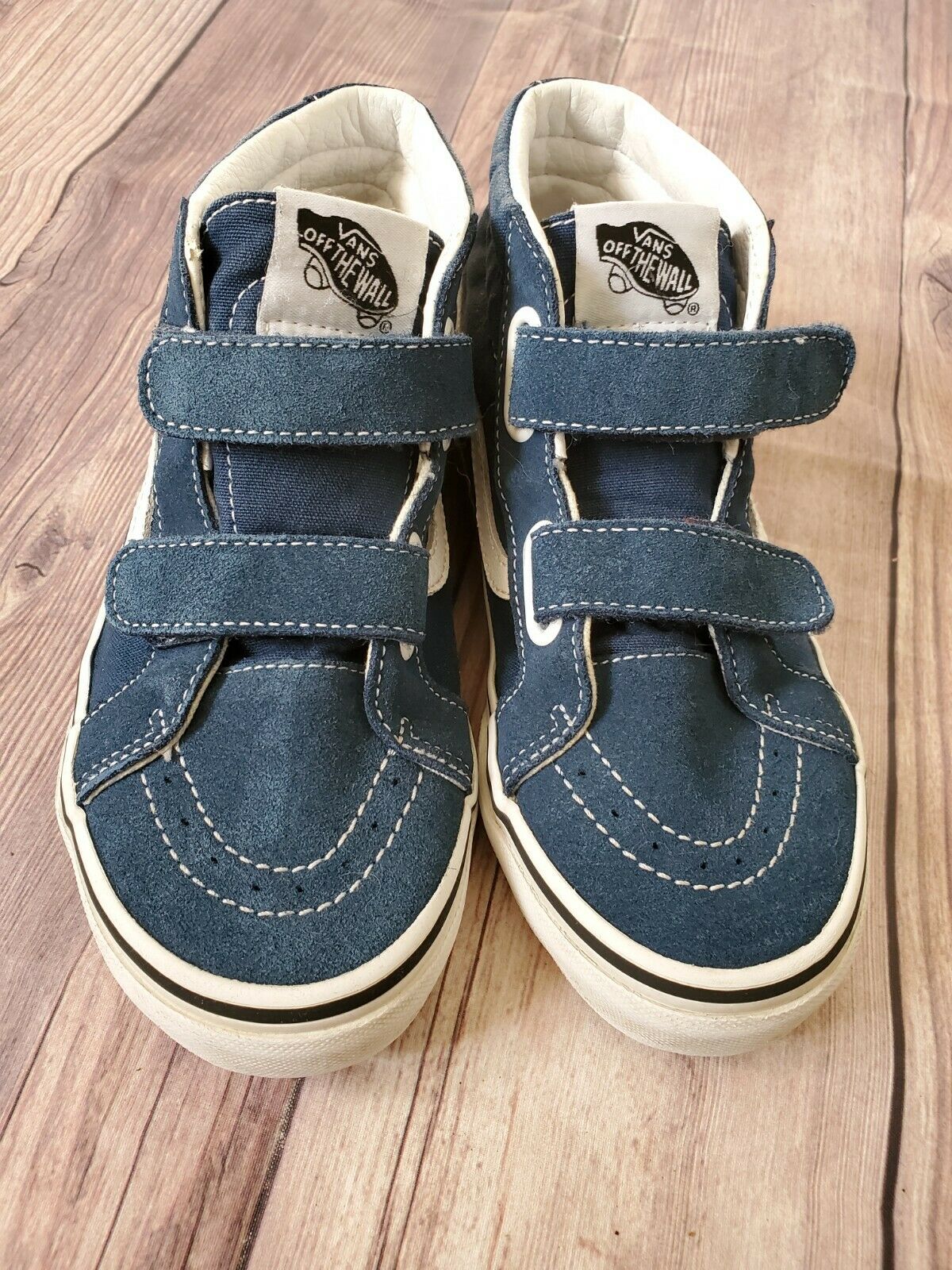 VANS SK8-Mid Blue and white shoes Athletic Casual Hook And Loop Kids sz 3