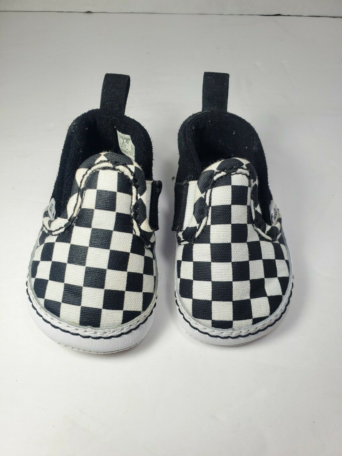 Vans Slip On V Crib Black True White Checkerboard Baby Shoes Size 1 Soft Bottom