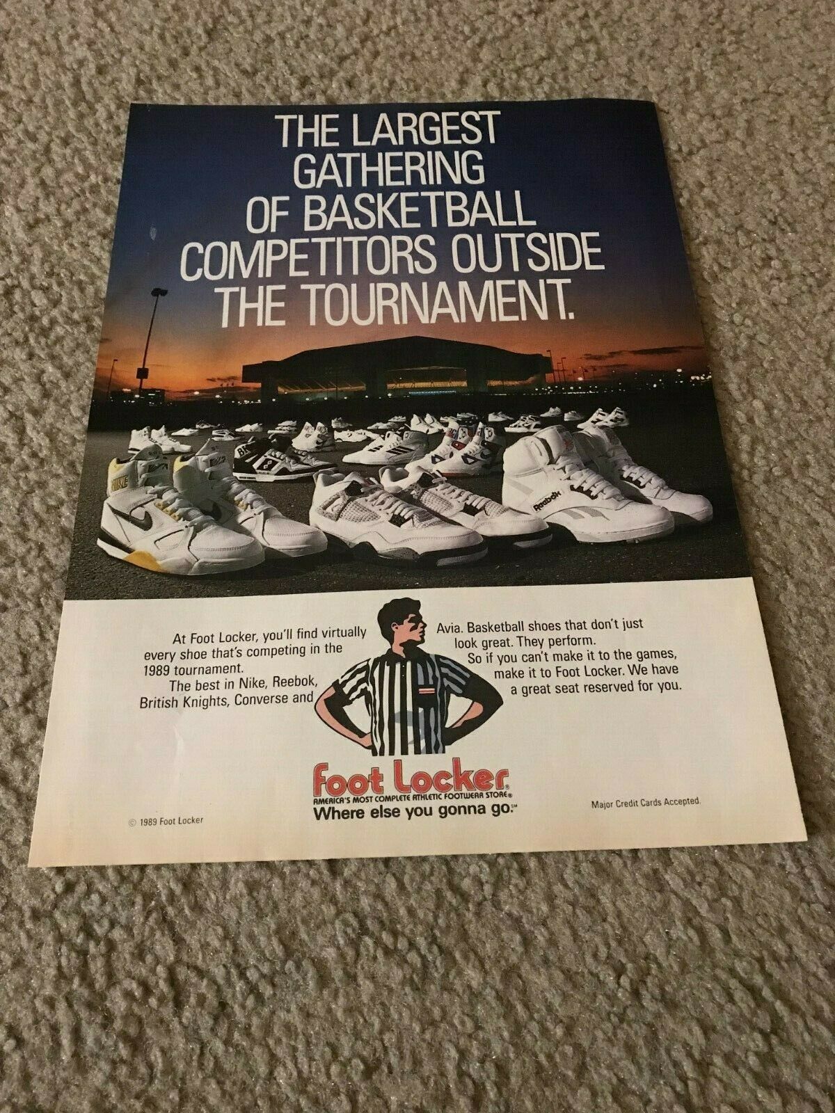 Vintage 1989 NIKE AIR JORDAN IV FLIGHT FORCE Shoes Foot Locker Poster Print Ad