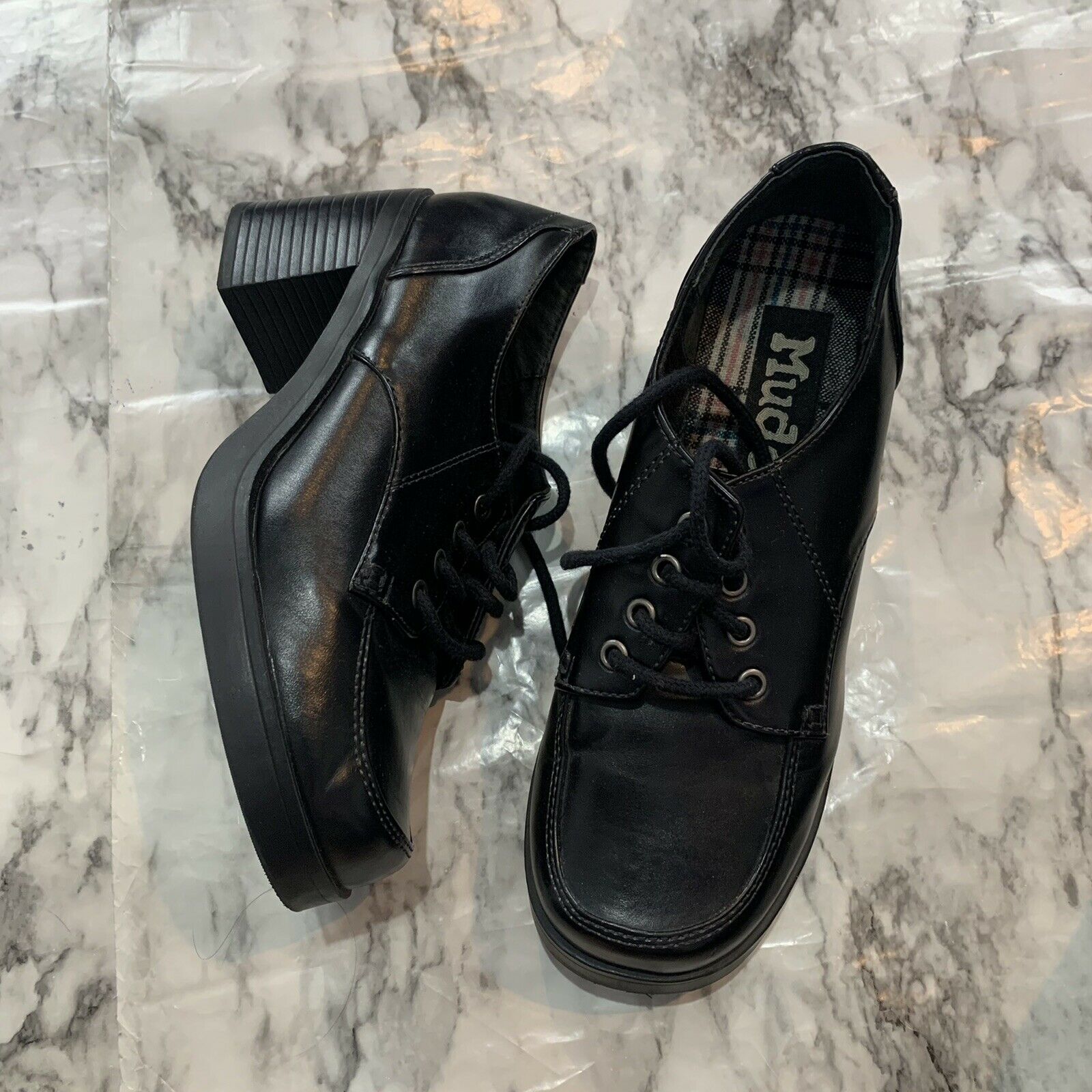Vintage 90s Y2K Mudd Platform Black Oxford Chunky Heel Shoes Women’s Size 8 VTG