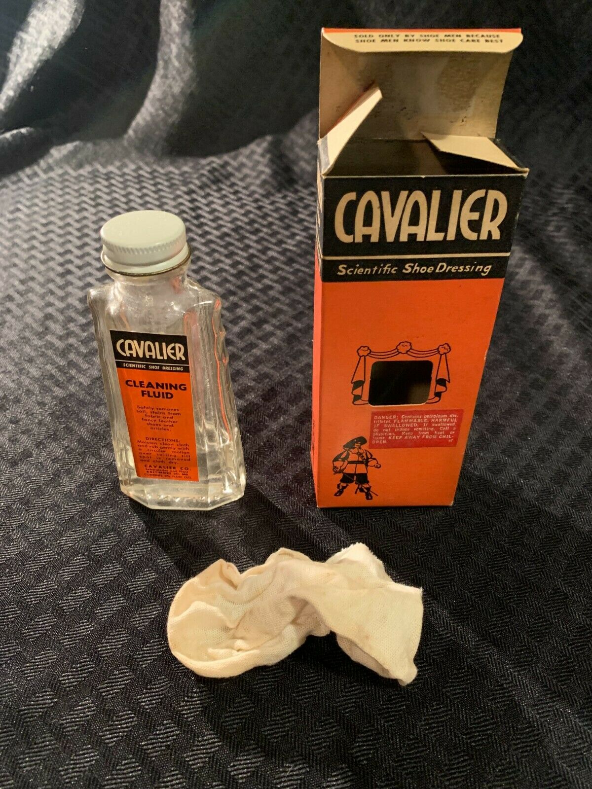 Vintage Cavalier Scientific Shoe Dressing Cleaner Bottle 1/4 Full and Box