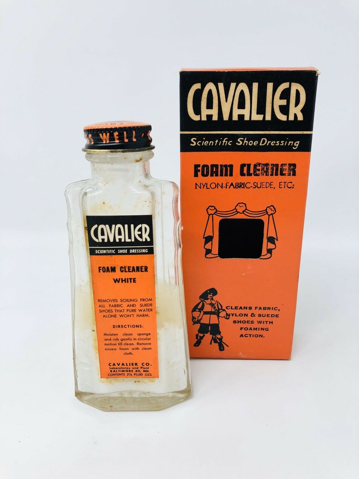 Vintage Cavalier Shoe Dressing Foam Cleaner Bottle and Box JN21