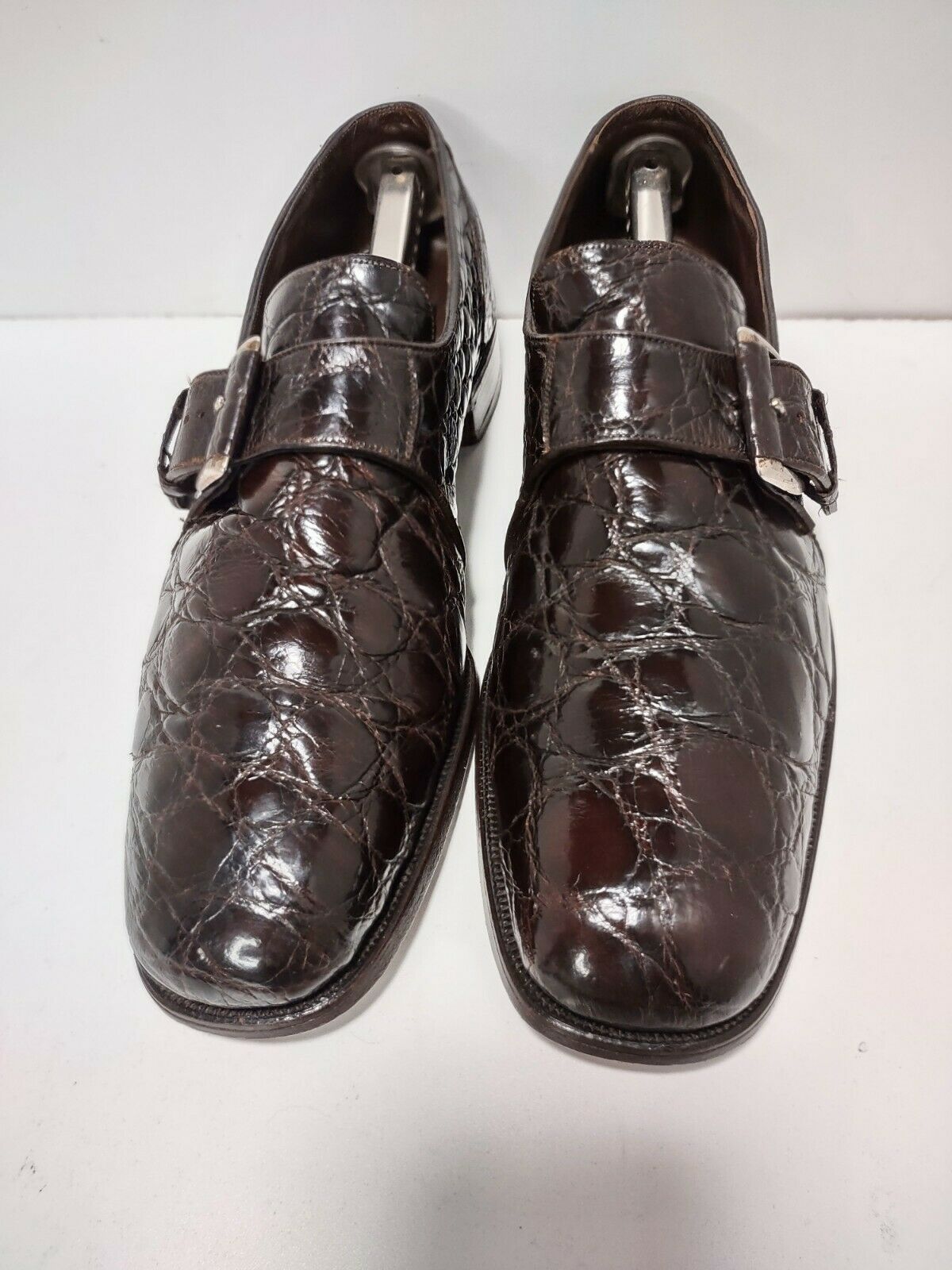 Vintage Florsheim Royal Imperial Monk Strap Brown Alligator Shoes Sz 12 A