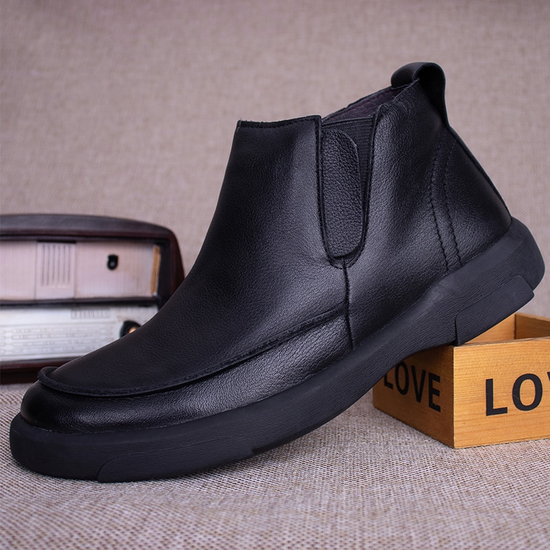 Vintage Genuine Leather Men's Chelsea Boots British Style Male Casual Shoes Handmade Slip On Men Fashion Short Boot M8009