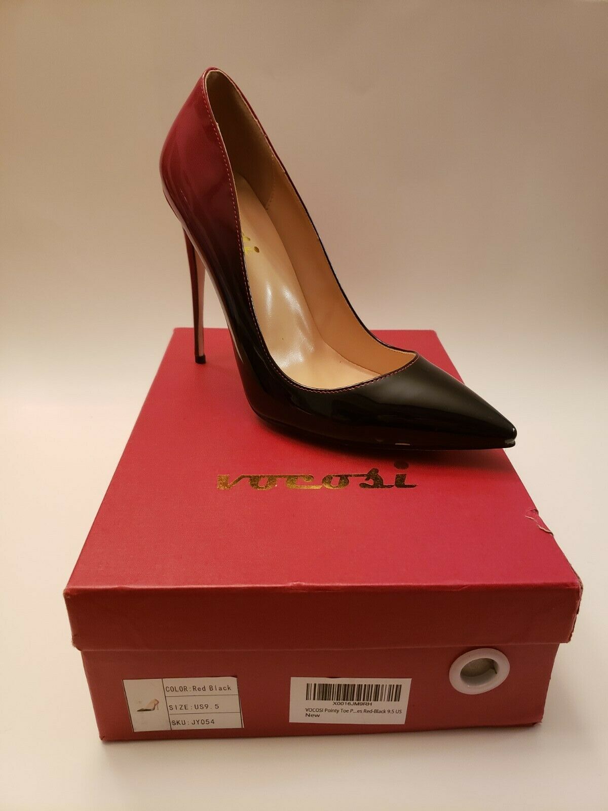 Vocosi Women's Pointy Toe Pumps High Heel Shoes Gradient Red/Black Size 9.5 US