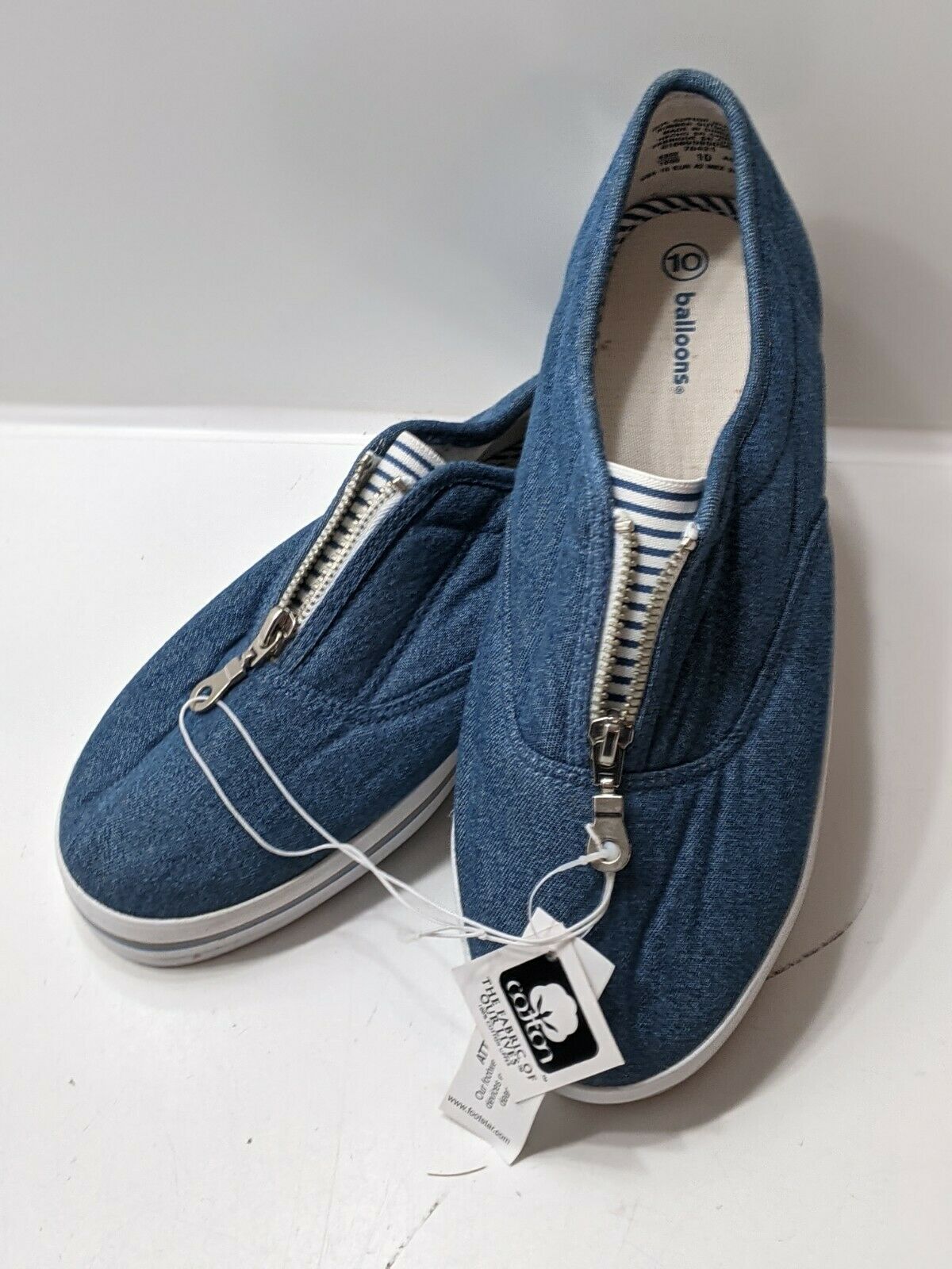 Vtg Balloons Brand Denim Blue Sz 10 Cotton Zip-Up Boat Shoes Sneakers Women NOS