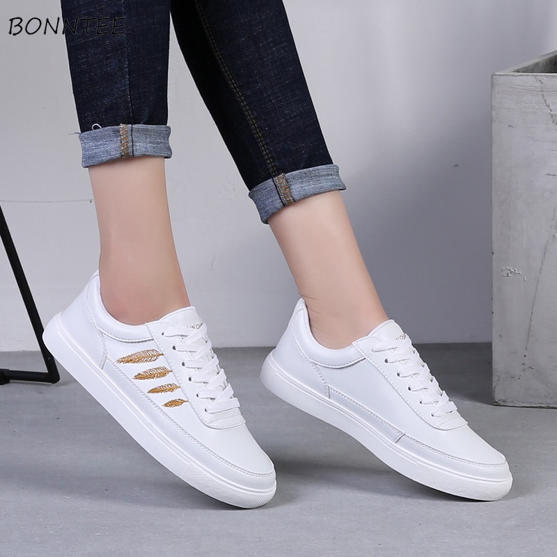 Vulcanize Shoes Women 2020 Fashion Breathable Pu Leather Platform Sneakers Womens Lace Up Casual Shoe Ladies Outdoor Daily White