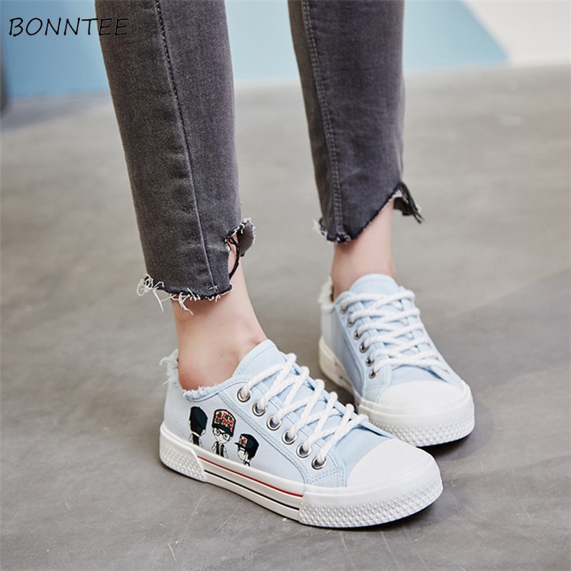 Vulcanize Shoes Women Breathable Simple All-match Students Streetwear Womens Walking Cute Lace-up Trendy Daily Footwear Solid