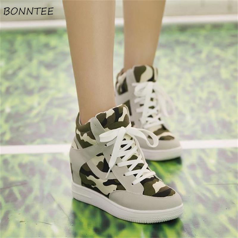 Vulcanize Shoes Women Camouflage Canvas Shallow Footwear Womens Thick Bottom Retro Ladies Trendy Simple High Top Sneakers Casual