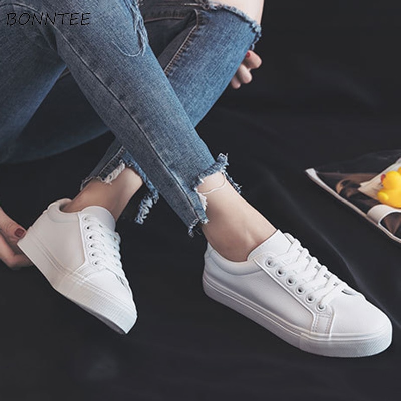Vulcanize Shoes Women Classic All-match White Footwear Womens Walking Simple Trendy Casual Shoe Breathable Flat Lace-up Sneakers