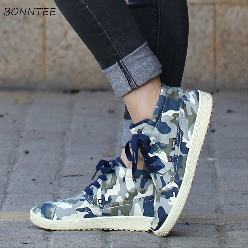 Vulcanize Shoes Women High Quality Camouflage Canvas Students Sneakers Womens Fashion Breathable Flat Outdoor Footwear Trendy