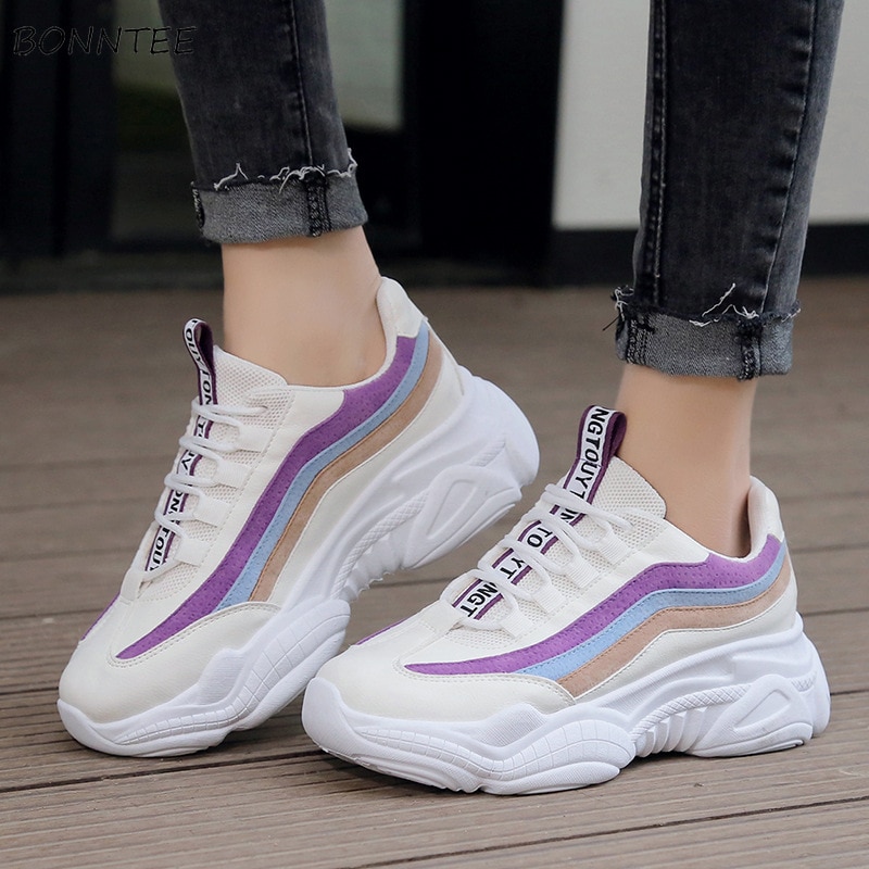 Vulcanize Shoes Women Sneakers Wedges Thick Bottom Waterproof Womens Walking All-match Korean Footwear Leisure White Cute Daily