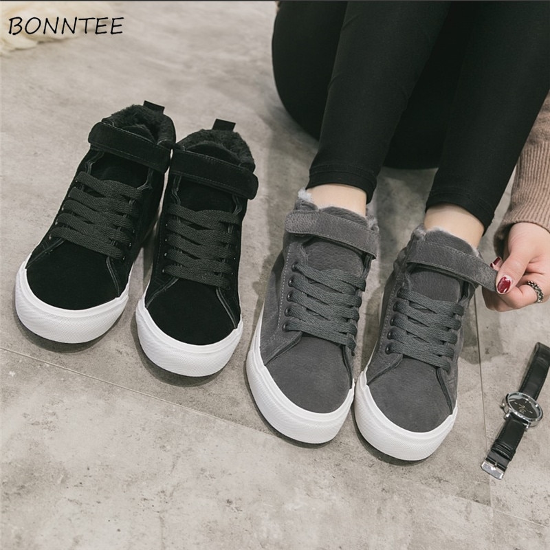 Vulcanize Shoes Women Winter Plus Velvet Sneakers Womens Warm Flat High Quality Walking Students Simple All-match Trendy Female