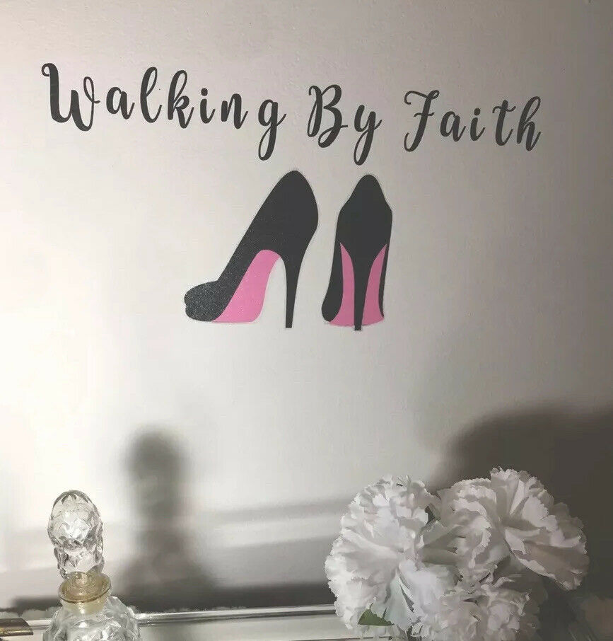 Walking By Faith Pink Shoe Decal Wall Decal Car Decal Sticker Black Friday Sale