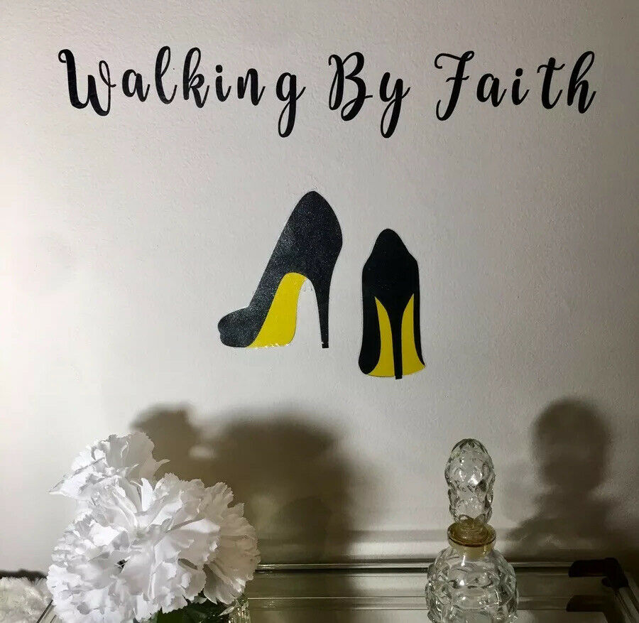Walking By Faith Word Quote Decal Yellow Shoe Wall Decal Sticker Free Shipping